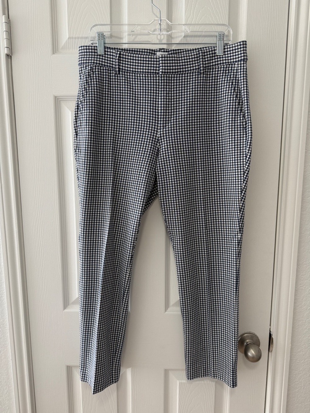 NWOT GAP SIGNATURE SKINNY ANKLE PANTS GINGHAM NAVY BLUE SIZE 12